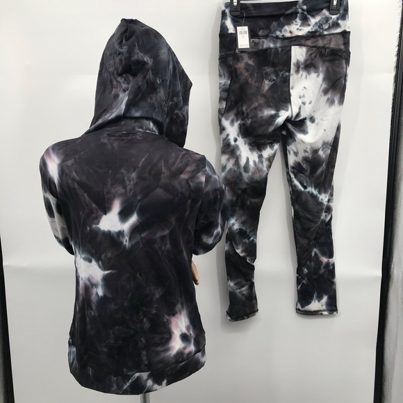 🆕Jogger Legging & Jacket Set w/Pockets Lounger Black & White Tie Dye - Picture 6 of 16